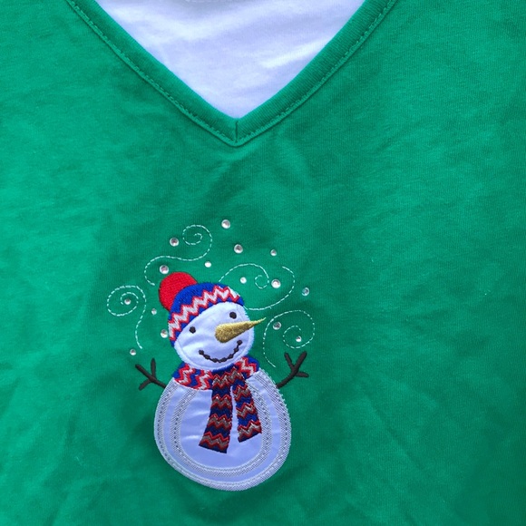 NWT Holiday Editions Embellished Snowman Grn Tee S - Picture 2 of 6